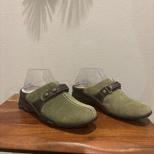 COLE HAAN Meribel Ladies 6B - Olive Green Shearling Lined Clog Mules Shoes EUC